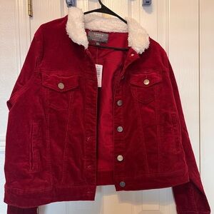 Torrid Red Corduroy Jacket with White Sherpa Collar